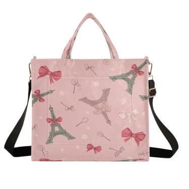 Imagem de Burbuja Linda sacola feminina Torres Eiffel com laços, bolsa tiracolo de veludo cotelê para compras, trabalho, viagens, C41, Small