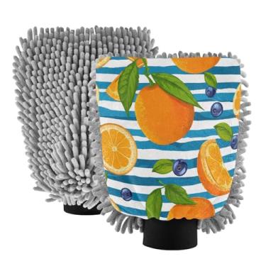 Imagem de STAYTOP Luvas de lavagem de carro de laranjas e mirtilos, 2 peças, luvas de microfibra de chenille, sem arranhões, panos de esponja de lavagem ultra absorventes para carros, limpeza doméstica - L