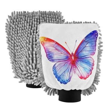 Imagem de STAYTOP Lindas luvas de lavagem de carro de borboleta, 2 peças, luvas de microfibra de chenille, sem arranhões, panos de esponja de lavagem ultra absorventes para carros, limpeza doméstica - M
