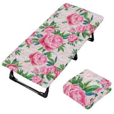 Imagem de Burbuja Lençol de berço de flores rosa para crianças, lençol de cochilo acolchoado portátil com faixa elástica para meninas e meninos, lavável na máquina, 63,5 x 127 cm