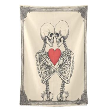 Imagem de STAYTOP Tapeçaria de parede de caveira de coração vermelho tapeçarias para decoração de casa decoração de dormitório sala de estar quarto tapete de parede (60 × 51 polegadas)