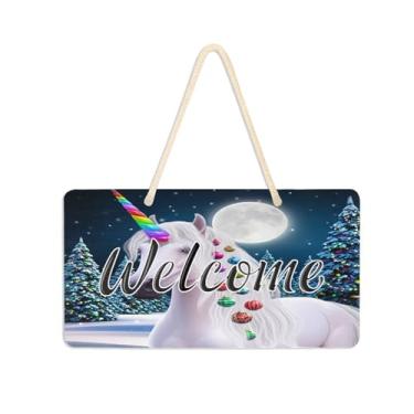 Imagem de Burbuja Placa de boas-vindas de cavalo mágico para porta da frente, placa de boas-vindas de PVC para decoração de férias, 15 x 28 cm