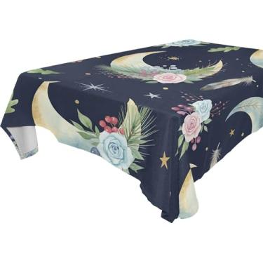 Imagem de Burbuja Toalha de mesa com flores da lua, toalha de mesa quadrada anti-rugas grossa para decoração de jantar, cozinha, festa, 152 x 152 cm