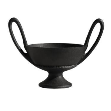Imagem de Fruteira Fruteira de resina com pedestal, alças duplas e acabamento fosco, ideal para servir frutas e outros itens decorativos para a mesa. Decoração de mesa(Preto)