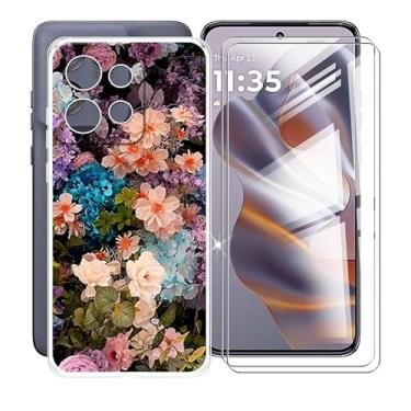 Imagem de AQGGIIXY Capa de celular para Motorola Edge 50 Neo (6,4 polegadas), com 2 películas de vidro temperado, capa ultrafina transparente de TPU (poliuretano termoplástico) macio, antiarranhões, à prova de