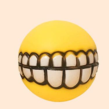 Imagem de Bolas Grinz para Cães Brinquedo de Borracha com Dentes engraçados sorridentes oco Buscar Pular Flutuar e Dispensar Petiscos