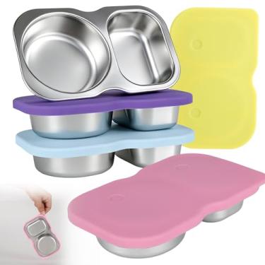Imagem de Pacote com 4 caixas de lanche de aço inoxidável, caixa retangular de armazenamento de alimentos com tampa de silicone, fácil de abrir e fechar, compacta e portátil, adequada para jardins de infância