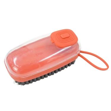 Imagem de Escova de Limpeza com Dispenser de Detergente, Plástico ABS e Silicone, 75ml, Laranja, para Cozinha e Lavanderia, 12x6x6cm