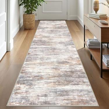 Imagem de KOZYFLY Tapete moderno abstrato lavável corredor 6 x 25 cm tapete de corredor antiderrapante macio tapete de corredor de cozinha, tapete listrado multi cinza para entrada, banheiro, lavanderia, hall