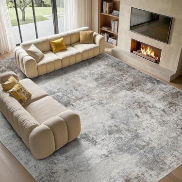 Imagem de Tortania Tapete lavável de 25 x 30 cm para sala de estar: tapetes finos macios e neutros abstratos modernos - Tapete interno antiderrapante para quarto, sala de jantar, escritório, berçário, decoração