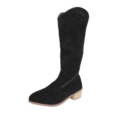 Imagem de Botas femininas plus size bico fino com zíper nas costas e salto baixo para conforto no inverno, Preto, 34