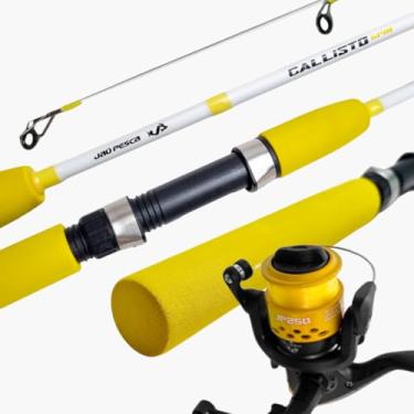 Imagem de Jaú Pesca Kit Vara Callisto Spin 2 Partes com Molinete JP250, Fibra de Vidro, Cabo EVA, Linha Incluída, Ação Moderada, 10-20 lbs