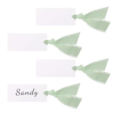 Imagem de 50un Conjunto Cartões de Mesa, 9x4cm com 3 Rolos Fita de 280cm Ideais para Recepções Casamento Festas e Banquetes (Verde)