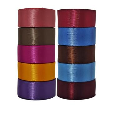 Imagem de Fita de 2,5 cm, 10 cores vintage, conjunto de fitas de cetim de 50 metros, dupla face, 5 metros cada para artesanato DIY, embrulho de presente, buquê de flores, laço, cabelo, casamento, decorações de