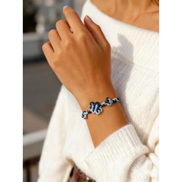 Imagem de Pulseira artesanal de flor de nó chinês roxo azul gradiente pulseira da amizade, One Size, Poliéster, Sem Pedra Preciosa