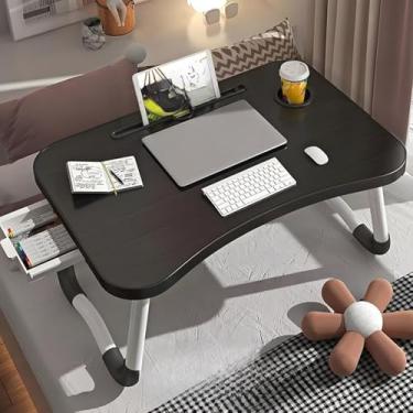 Imagem de Portátil Mesa Dobrável Articulada em Mdf Suporte para Laptop Cama Estudo Porta Tablet Para Notebook(Preto + Gaveta)