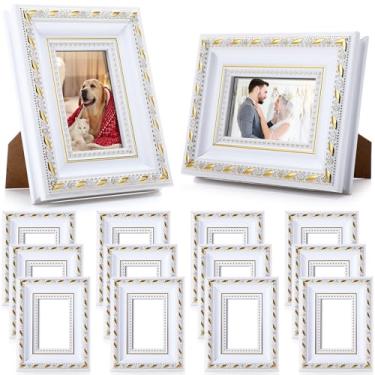 Imagem de Fiwochic 12 porta-retratos brancos, pequenos, a granel, 5,8 x 7,6 cm, mini vintage, ornamentado, retrô, barroco, com tabela, para pendurar na parede, decoração de casa, casamento, Natal
