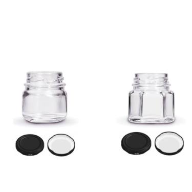 Imagem de 30x Combo Pote de Vidro Redondo e Sextavado 40ml com Tampas - Preta