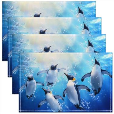 Imagem de Feelyou Jogo americano fofo pinguim, conjunto de 4 tapetes de mesa com estampa de animais engraçados, desenho kawaii, estampa de animal polar, para mesa de jantar, 46 x 30 cm, vida marinha, ambientes