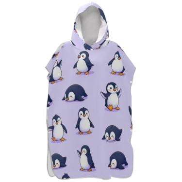 Imagem de Joisal Roupão reutilizável para troca de poncho de surfe para toalhas de banho de praia com capuz fofo pinguim roxo unissex adulto poncho com capuz