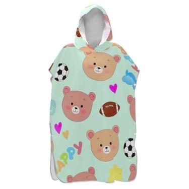 Imagem de TSENQUE Poncho de surfe para adultos trocador de roupa de praia com capuz toalha de banho leve ponchos femininos com capuz caras de urso fofo desenho animado