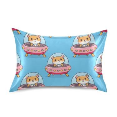 Imagem de Lindos Hamsters Naves Espaciais Cetim Cool Fronhas Refrescante King Queen Travesseiros Padrão Arte Bonita Almofadas de Cama Macia Tamanho Queen Básico 76,2 cm x 50,8 cm