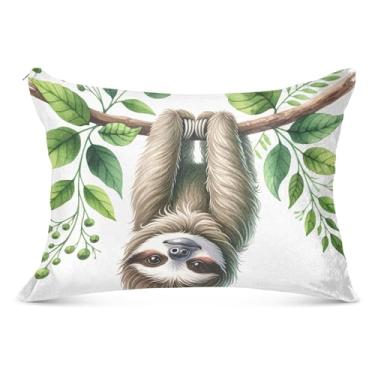 Imagem de Linda preguiça branca grande flanela fronhas decorativas longas padrão queen king size fronhas fofas fronhas de travesseiro corporal, tamanho do corpo, 53 cm x 137 cm