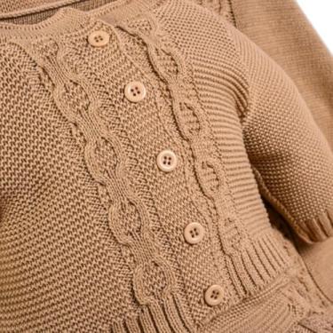 Imagem de Kit Saída Maternidade 3 Peças com Jardineira, Casaco e Manta Tricot Unissex Off White, 100% Poliéster Hipoalergênico, Manta 75x75cm, Recém-nascido (Bege Avelã, RN)