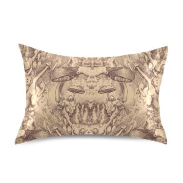 Imagem de Fronhas de cetim com estampa de cogumelo marrom vintage, roupa de cama extra macia, personalizada, King Queen, padrão, tamanho padrão 66 x 50 cm
