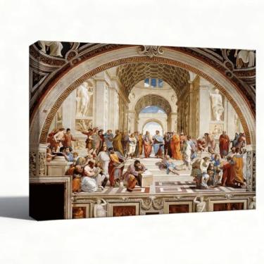 Imagem de Arte de parede em tela, reprodução de pintura a óleo, arte de parede renascentista da Academia de Rafael Atenas, giclée embrulhado em galeria de arquitetura clássica, decoração de sala de estar