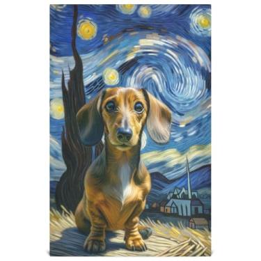 Imagem de Joisal Cute Dachshund Toalha de prato para cachorro noite estrelada para decoração de cozinha toalha de chá fofa para secar pratos macios absorventes 45 x 71 cm, 6 pacotes