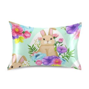 Imagem de Fronha com estampa floral fofa coelhinhos da Páscoa cetim resfriamento padrão queen king fronha macia personalizada tamanho queen 76 cm x 50 cm