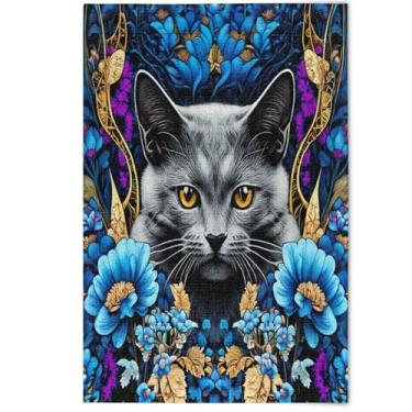 Imagem de Jigsaw Puzzles for Adults 500 Pieces Decorative Scenery Animal Art Cute Cat Blue Purple Flower Men Gifts Creative White Elephants Gifts Puzzle, 500 Pieces, 20.5" x 14.9"