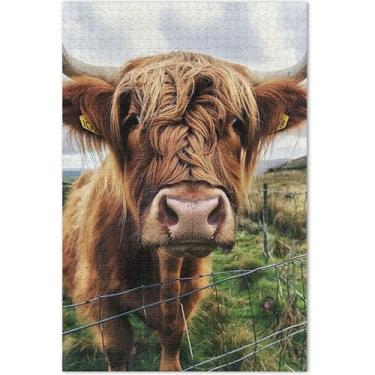 Imagem de Quebra-cabeças engraçados de vaca Highland para adultos 1000 peças decoração de arte animal quebra-cabeça família amantes presentes