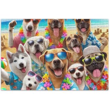 Imagem de Quebra-cabeça engraçado de cachorros fofos 1000 peças de elefante branco para adultos, decoração de arte animal, 75 x 40 cm