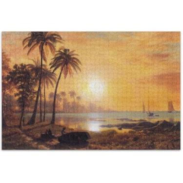 Imagem de Quebra-cabeça personalizado Bierstadt Albert paisagem tropical barcos de pesca baía 500 peças para adultos quebra-cabeça de paisagem Prime Puzzles elefante branco presentes engraçados, 50 x 35