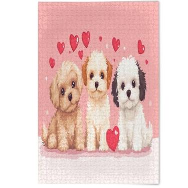 Imagem de Quebra-cabeça para adultos 1000 peças pintura decorativa de arte floral dos namorados fofo filhote de cachorro divertido arte quebra-cabeças adultos jogo de tecnologia quebra-cabeças presentes, 1000