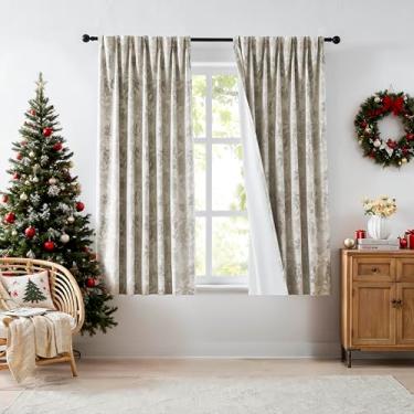 Imagem de Randall Cortina plissada vintage com 90% blackout Safari Leaf Jacquard Farmhouse, cortina com isolamento térmico, 160 cm, conjunto de 2 painéis para quarto e sala de estar, bloco de luz, reduz o ruído
