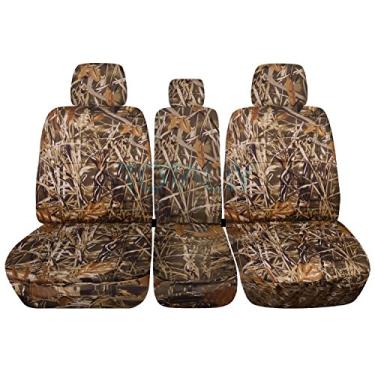 Imagem de Totalmente compatível com capas de assento de caminhão Ford F-150 2011-2014 (parte frontal 40/20/40 banco dividido) com sola/apoio de braço:, cós integrados para assento - camuflagem frontal (16 impressões) série F F150Totally Covers Opening Console: All Except XL marrom TCCSC76-1114FF150424-OC