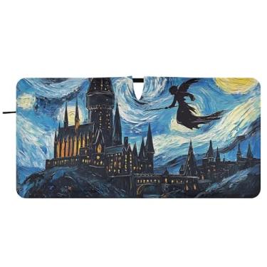 Imagem de Guarda-sol de carro estrelado castelo de fantasia personalizado céu estrelado para para-brisa bonito dobrável caminhão carro janela persianas guarda-chuva de para-brisa frontal, 76,2 cm x 149,9 cm