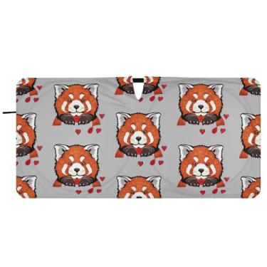 Imagem de Guarda-sol de carro cinza com corações de panda vermelho personalizado para para-brisa capa de para-brisa automotiva dobrável protetor solar floral, 76 cm x 149 cm