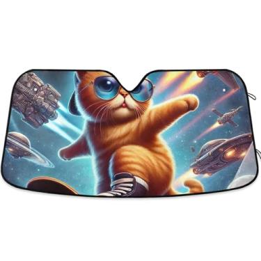 Imagem de Guarda-sol engraçado gatinho legal gato personalizado para pára-brisa de carro bonito retrátil dobrável para-brisa automotivo guarda-sol animal floral S, 134,6 cm x 59,7 cm