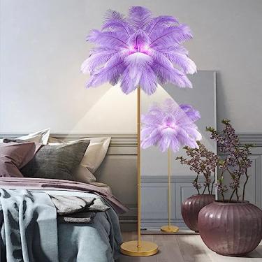 Imagem de Luminária de chão em formato de palmeira com penas - 3 temperaturas de cor, luminária alta para sala de estar e quarto, interruptor de pé, inclui 6 lâmpadas LED, decoração elegante na cor ro