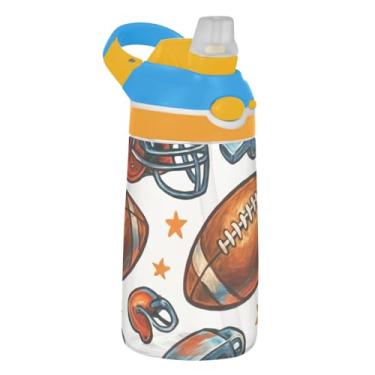 Imagem de Garrafa de água infantil branca vintage American Footballs com canudo 473 ml 473 ml Garrafa de água esportiva Tritan portátil à prova de vazamento, copo infantil, reutilizável, alça de transporte