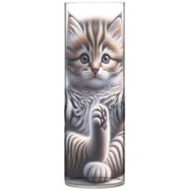 Imagem de Vasos cilíndricos decorativos para gatos de ioga fofos para flores, vasos e plantadores de plástico personalizados, decoração de casa, estética, 30 x 9,9 cm