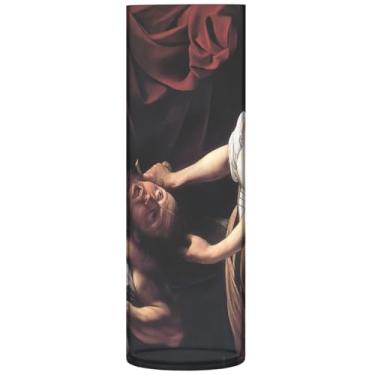 Imagem de Vaso de flores grande Caravaggio Judith decapitação Holofernes vasos de flores cilíndricos fofos para decoração de casa de quarto com estampa de buquê, 30 cm x 9,9 cm