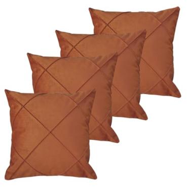 Imagem de Almofadas Cheias em Suede Drapeada 45x45cm Decorativas Sala Quarto Sofá(4 TERERACOTA)