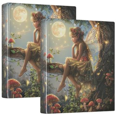 Imagem de Fichários de 3 anéis florais de fadas fantásticas personalizadas, 200 folhas, fichário fofo para escritório, 31,5 x 27 x 6 cm, pacote com 2