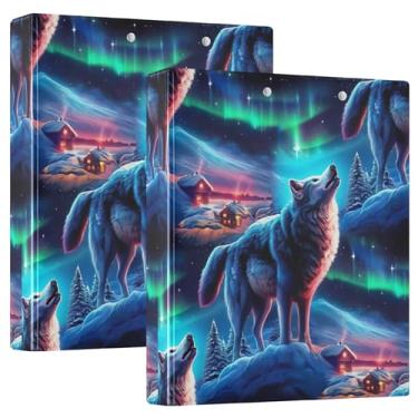 Imagem de Fichários Wolves Howling Snowy Aurora com 3 anéis de 3 cm comporta 200 folhas, pastas decorativas, portfólio redondo, 31,5 x 27 x 6 cm, 1 pacote