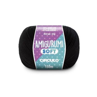 Imagem de Fio Amigurumi Soft Círculo 150m Acrílico Algodão Macio Crochê Tricô Artesanato Versátil (8990 - PRETO)